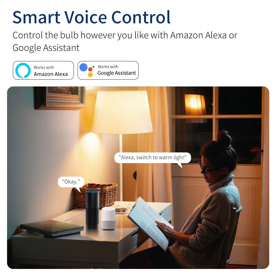 Tuya Smart WiFi LED Light Bulbs 220V 110V 10W 15W 20W E27 Alexa LED